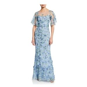 Marchesa Notte Blue Floral Embroidered Tulle Evening Gown Sz 2 Wedding NWT